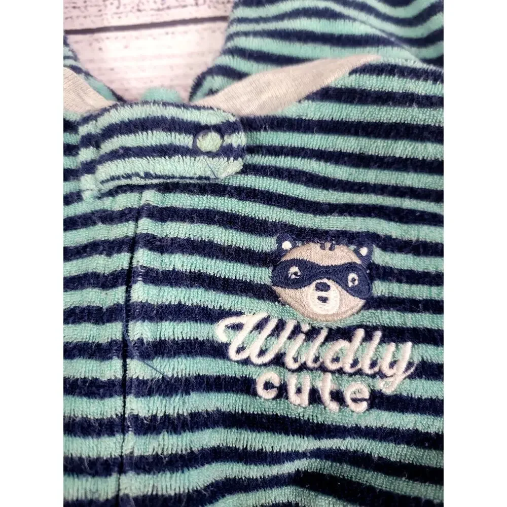 Carter’s Boy Striped Raccoon Zip Terry Footed Sleep‎ & Play One-Piece 9 month